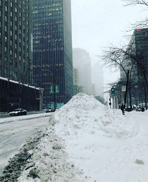 除雪された雪が山積みに